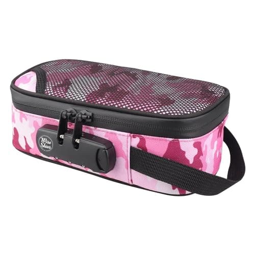 Wise Skies Pink Camouflage XL Smell Proof Bag Travel Storage Combination Lock Detachable Inserts Rolling Accessories