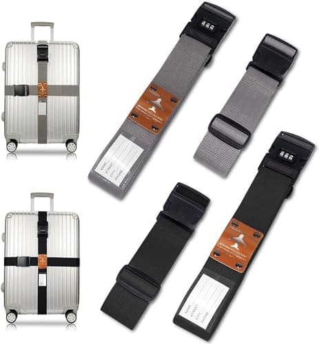 SUWEIR Luggage Straps (2 with Lock, 2 Standard) for Suitcases & Travel Bags