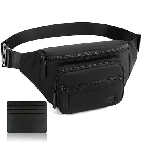 YINKIGI Black Bum Bag, Waterproof Bumbags for Ladies & Men with Card Holder