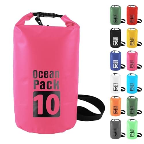 MOMAHUA 10L Waterproof Dry Bag with Single Shoulder Strap - Rose Red Durable PVC Roll Top Dry Sack - Reusable Gear Protector for Kayaking, Boating, Beach, Swimming, Camping and Outdoor Sports