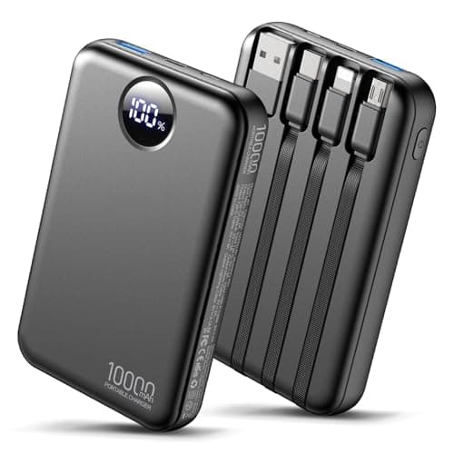 Power Bank 10000mAh with 4 Built-in Cables Portable Charger Fast Charging