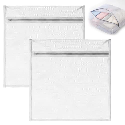 2 PCS Grey Coarse Mesh Laundry Bags with Zips, Large Reusable Washing Bags for Laundry Delicates, Durable Wash Bags for Washing Machine, Sweater, Coat, Lingerie, Travel Organizer