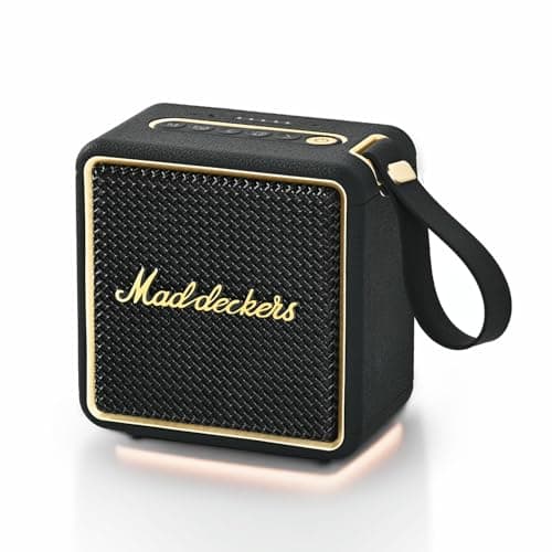 MADDECKERS MG II Portable Bluetooth Speaker, 24W Powerful Sound, DSP Enhanced Audio, IP67 Waterproof Dustproof, RGB Lights, 17H+ Playtime, TWS Stereo Pairing, 3 EQ Modes, AUX/TF/USB (Black & Brass)