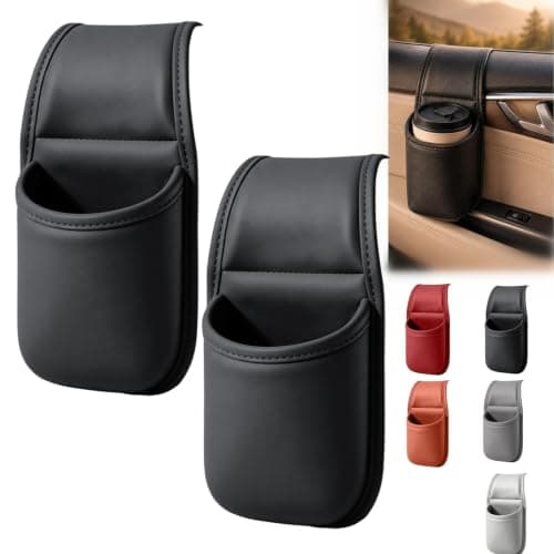 Leather Car Door Cup Holder Seat Side Organizer for Drinks & Phone (Set1)