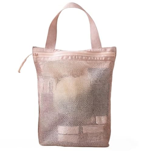 Mesh Toiletry Bags for Women, Shower Caddy Portable, Pink Mesh Shower Bag, Quick Dry Lightweight Camping Shower Bag with Reinforced Handle, Multi-Pocket Organizer Bag for Travel, Gym, Beach and Dorm