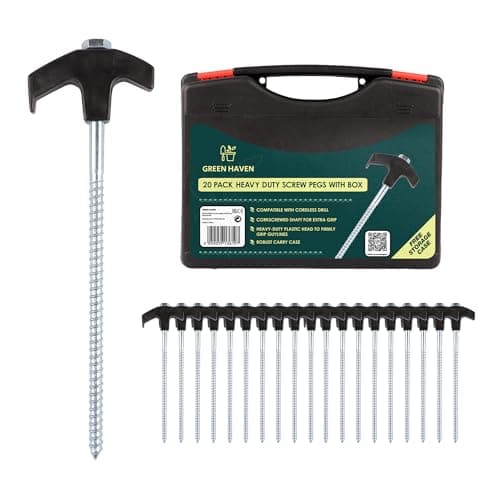 Green Haven Tent Pegs Metal Heavy Duty | Hard Ground Screw Pegs, 20 Pack
