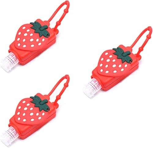 Wyjuan 3 Pcs Strawberry Empty Travel Bottle Hand Sanitizer, Silicone Case Keychain Carrier, Refillable Bottle Cosmetic Container for Cosmetic Containers, Refillable Portable Travel Containers Tools