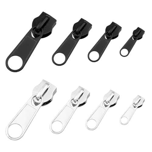 3#5#8#10# Zipper Repair Kit, 8 Pcs Zip Slider Replacement Zipper Head, Black & Silver Zip Repair Set, Zippers Replacement No Tools for Sleeping Bags Tents Coat Luggage Backpacks