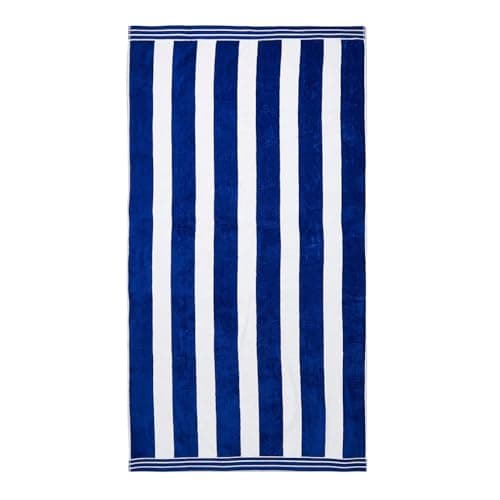 Allure Luxury Cabana Stripe Extra Large Beach Towel 100 x 180cm – 100% Cotton Travel Towel, Super Soft, Absorbent & Lightweight Pool Towel (Blue)