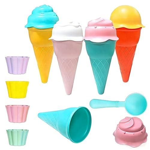 13 Piece Ice Cream Beach Set ,Sand Toys Beach Toys for Kids , Icecream Bath Toy, Kids Travel Toys -Ice Cream Mould Set With Cones Scoop And Tubs