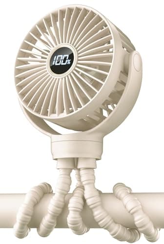 Portable Pram Fan, Small Rechargeable Clip On Fan with Digital Display