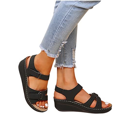 Women's Fashion Wedge Sandals -Arch Support Sandals For Women Lightweight Walking Casual Travel Breathable Flip Flop Womens Wide Fit Slippers Ladies Summer Beach Shoes for Indoor and Outdoor