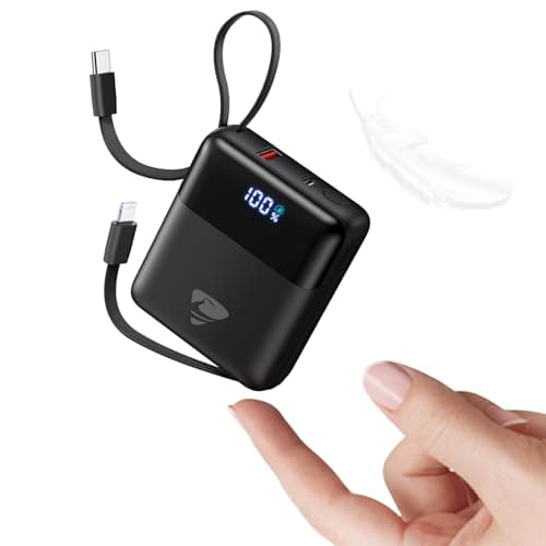Power Bank 10000mAh,22.5W PD Fast Charging Portable Charger Built-in 2 Cables,USB C Battery pack,Mini Powebank Charger for iPhone 17 16 15 14 13 12 Plus Pro Samsung iPad Small - Size (73x62x26.5mm)