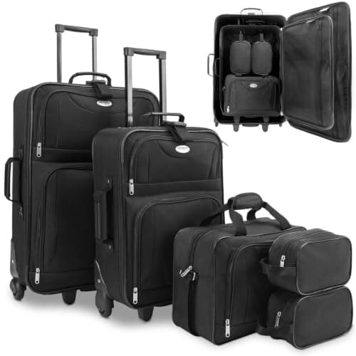 Monzana® 5-Piece Soft Shell Luggage Set Lightweight, Lockable, Wheels Black