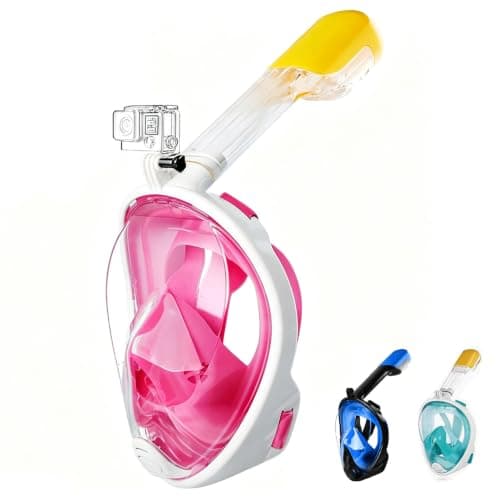 Full Face Snorkelling Mask, 180° Panoramic View, Anti‑Fog Anti‑Leak Dry‑Top Snorkel Gear, Compatible with Action Cameras for Adults & Kids, Ideal for Beach Holidays (1, Pink, L-XL)
