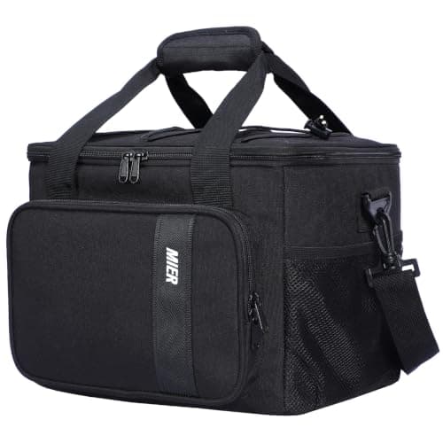 MIER Large Lunch Bag Men with Shoulder Strap & Multiple Pockets, 15L, Black