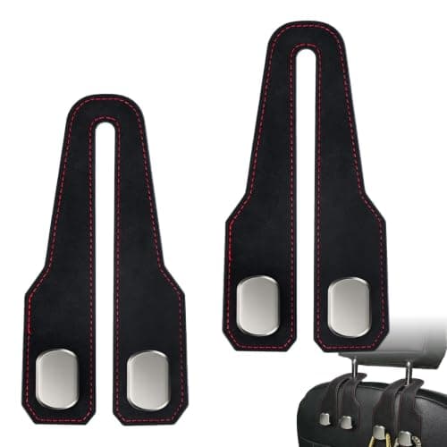 2Pcs Leather Car Seat Headrest Hooks - Organiser Suitable for Bags, Purses