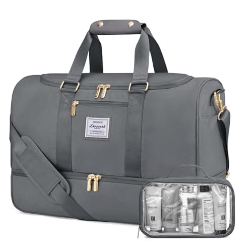 LOVEVOOK Travel Gym Bag for Women - Waterproof Overnight Holdall Duffel with Toiletry & Shoe Compartments, Wet Pocket, Cabin Flight Bag for Sports Trips, Grey