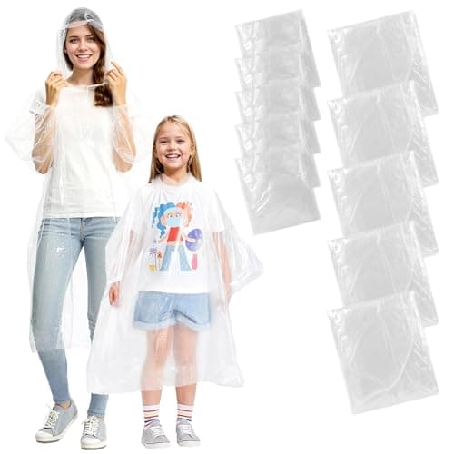 ALBOYI Disposable Rain Ponchos 10 Pack (5 Kids + 5 Adults), Waterproof Disposable Poncho Lightweight Emergency Raincoats for Family Outdoor Activities, Hiking, Camping, Travel - Unisex Rainwear