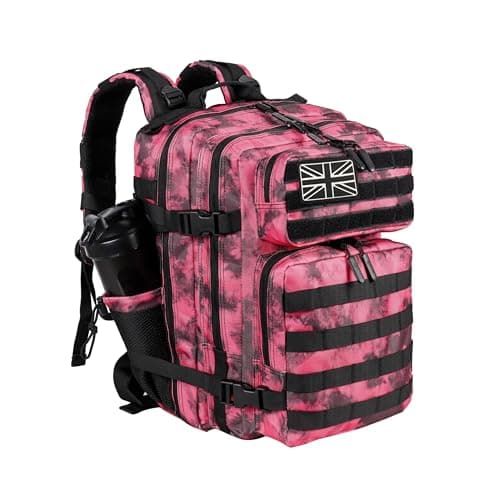 LHI Tactical Military Backpack for Men and Women 35L Army Assault Pack Bag Small Rucksack with Bottle Holder - Pink Tie-Dye