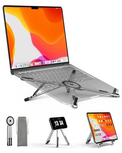 Viozon Portable Laptop Stand for Desk, Foldable Adjustable Computer Riser with Magnetic Phone Holder, Aluminum Laptop Stand for 10–16” Laptops & 4–13” Phones/Tablets (Silver)