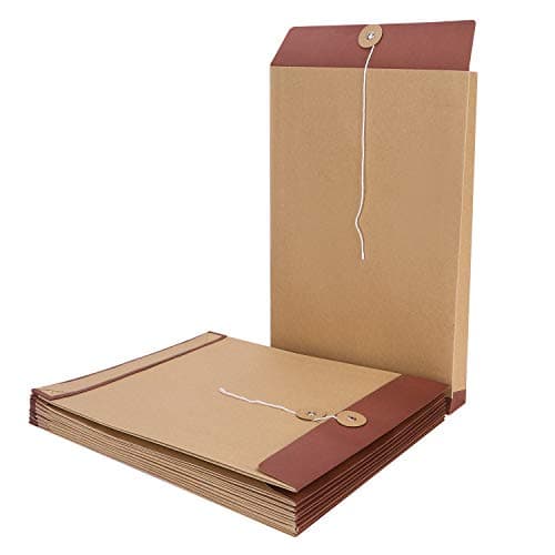 10 Pack Large A4/B5 Envelope File Folder Kraft Gussetted Envelope Brown Kraft Paper Catalog Envelopes with String Closure Project Pockets Document Organizer Foolscap Self Seal Recycled Bags