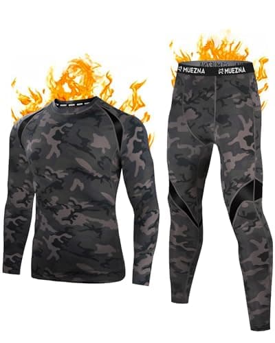 Muezna Men’s Long Johns Thermal Underwear Set, Top and Bottom Underwear Base Layer Soft Fleece Lined Camouflage