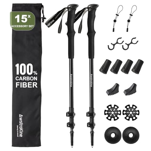 Ultralight Carbon Fiber Hiking Poles - 6oz Nordic Walking Poles with Full EVA Handle and Metal Quick Release All-terrain Trekking Poles for Seniors Women and Men - Set of 2