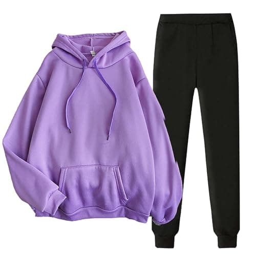 womens trending travel outfits two piece, Women's Lounge Wear Sets Tracksuits Full Sets Activewear Ladies Jogging Bottoms Hoodie Top Sweat Suits Oversized Baggy Plain Two Piece Outfit