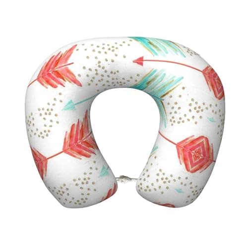 AUGUSTRUSH Memory Foam Neck Pillow - Travel Pillow With Adjustable Clasp, Removable Washable Cover For Airplane Office Car, Ergonomic Support Comfortable U-Shaped Pillow, Coral Teal Arrows Print