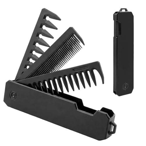PureSphere 3-in-1 Folding Travel Comb for Men, Black Wide & Fine Teeth