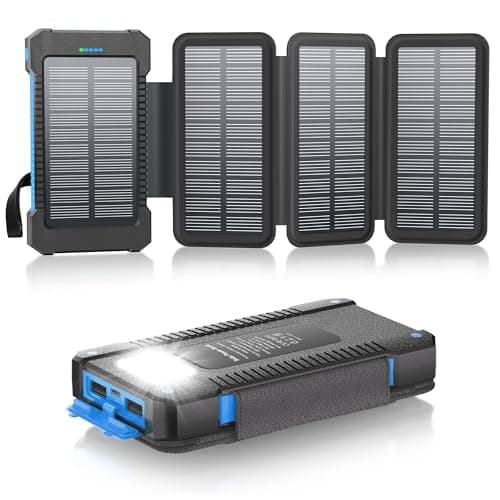 Solar Power Bank 26800mAh with 4 Solar Panels, 18W USB-C Power Bank Fast Charging Portable Battery for Phones, IPX7 Waterproof External Battery Pack with Flashlight Light/SOS/Strobe (blue)