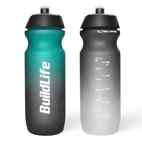 BuildLife Sport Water Bottle 2 Pack, 750ml Squeeze Bottle, BPA Free & Leak Proof Hand wash Cycling Bottles for Working Out, Fitness, Hiking, Outdoor Sports (GreenBlack+BlackWhite)