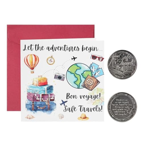 Wasise Safe Travels Gift - Bon Voyage Card, Good Luck Cards for New Adventure, Safe Travels Gift Set with Lucky Coin, Have A Wonderful Trip, Christmas Gifts for Travelers Dad Father Husband Friends