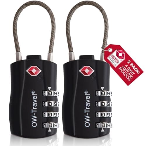 OW-Travel Suitcase Locks, TSA Approved Luggage Padlocks, Black, 2 Pack