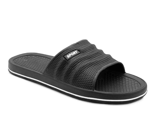 IMTY Womens Sliders EVA Sandal Slippers Ladies Pool Slides Lightweight Beach Flip Flops Bathroom Shower Spa Leisure Sports Slipper (Black, UK Footwear Size System, Adult, Women, Numeric, Medium, 6)
