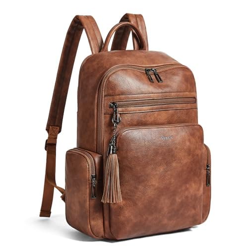 Shrrie Laptop Backpack for Women,Designer Vegan Leather Backpack for Women 16 Inch Computer Backpacks with Laptop Compartment for Business Work College Travel-Brown