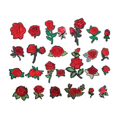 BCOATH Iron on Patch with Heat Adhesive Backing Red Rose Embroidered 25pcs Time Year Season Portable and Wear Resistant Applique for Clothing and Tote Bags for Travel and Clothing Repair