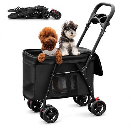 GiHaood Dog Pram for Medium Dogs (20kg), 4 Wheel Foldable Pet Pushchair