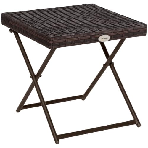 Outsunny Folding Rattan Garden Coffee Table Small 40 x 40 x 40 cm Brown