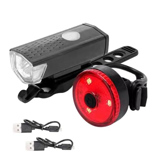 USB Rechargeable Light Set - USB Rechargeable LED Light Set For Bicycles | Bright LED Headlight And Taillight Set | Front And Rear Cycling Safety Flashlights Set | Accessories For Road And Mountain