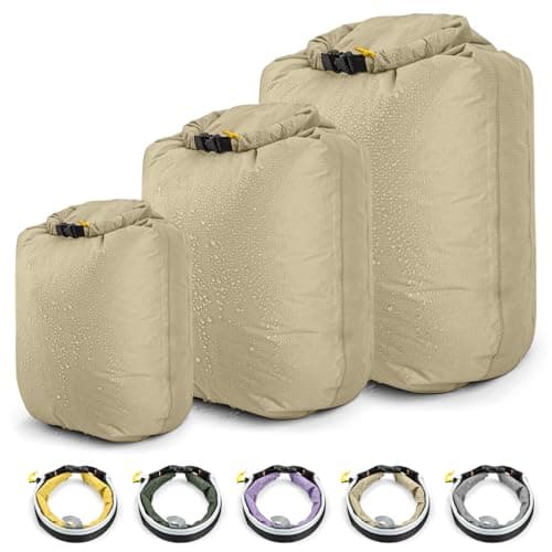 HIKEMAN Waterproof Dry Bag Set - Lightweight Canoe Bags Dry Sack,Roll Top Drifting Bag,3-Pack Stuff Sack for Kayaking Rafting Boating Hiking Camping Travel Backpacking (Khaki)