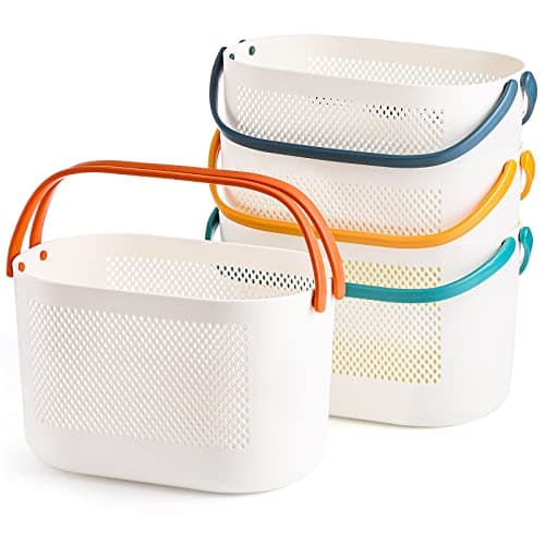 AVLA 4 Pack Portable Shower Caddy Basket, Plastic Storage Organizer Baskets with Handles, Caddy Drainage Organizer Bin, Dorm Shower Basket for Bathroom, Kitchen, Closet, Bedroom, College, Gym, Camp
