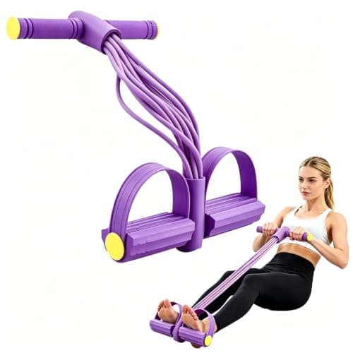 10-Tube Pedal Resistance Band with Handle - Heavy Sit Up Pull Rope for Full Body Workout, Home Gym Training, Yoga, and Pilates | Foot Exercise Bands Resistance Bands for Women (Purple)
