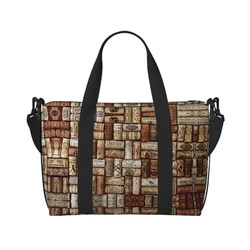 Wine Cork Travel Duffel Bag Carry On Tote Bags For Men,Weekender Overnight Bag,Sports Tote Gym Bag, Black, One Size
