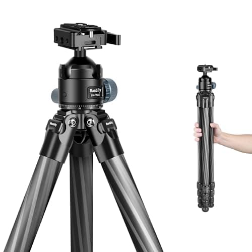 Manbily WZ-324PA Carbon Fibre Tripod for Camera, Shooting, 32mm Tube, with Picatinny to Arca Swiss Adapter 360° Ball Head