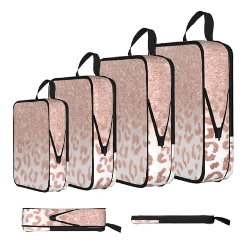 Rose Gold Glitter Print 4‑set Compression Packing Cubes, Expandable Travel Organizers Bags For Luggage Suitcase