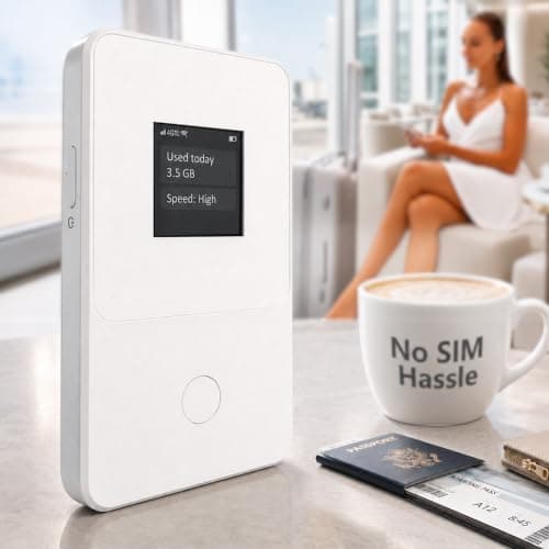 Portable WiFi Hotspot, No SIM Card Needed, 10GB UK & Europe Data Included, Works in 140+ Countries, Connects 8 Devices, Premium White 3500mAh 4G LTE Pocket WiFi for Travel
