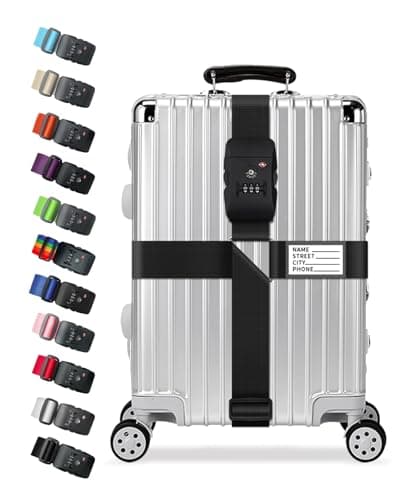 Cross Luggage Straps with TSA Lock, Adjustable Suitcase Belts for 20–32 Inch Luggage, Heavy Duty Travel Straps with 3-Digit Combination Lock & Name ID Tags, Secure Travel Accessories (Black)