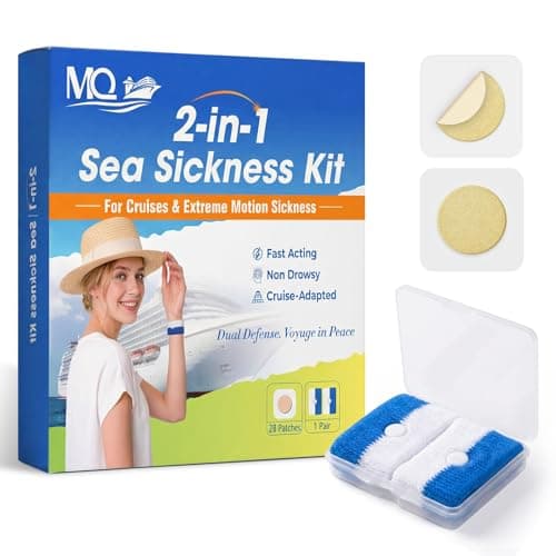 MQ 28ct Sea Sickness Patches & 1Pair Bracelets, Travel Sickness Patch with Motion Sickness Wristbands, Travel Essentials for Cruise & Flight Non-Drowsy, 72h Long-Lasting